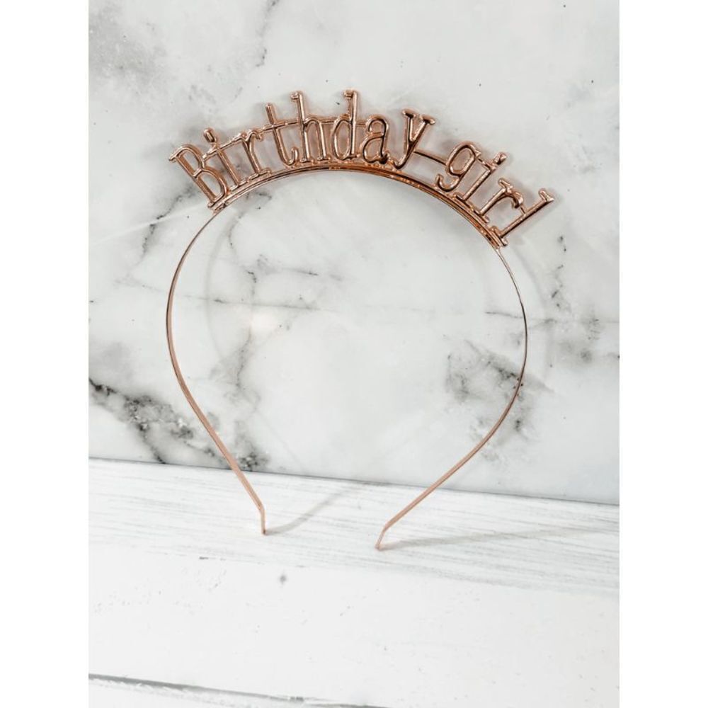 Rose Gold "Birthday Girl" Headband Tiara - Picture 4 of 13
